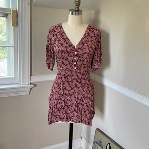 Free People floral pinky red button down romantic dress size xs